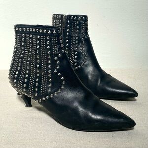 Saint Laurent Paris black leather silver studded accent booties size 39